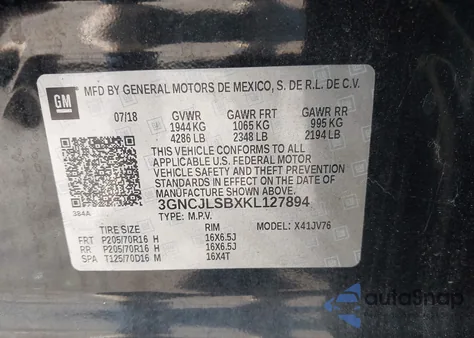 2019 Chevrolet Trax Lt from USA, damaged, VIN 3GNCJLSBXKL127894
